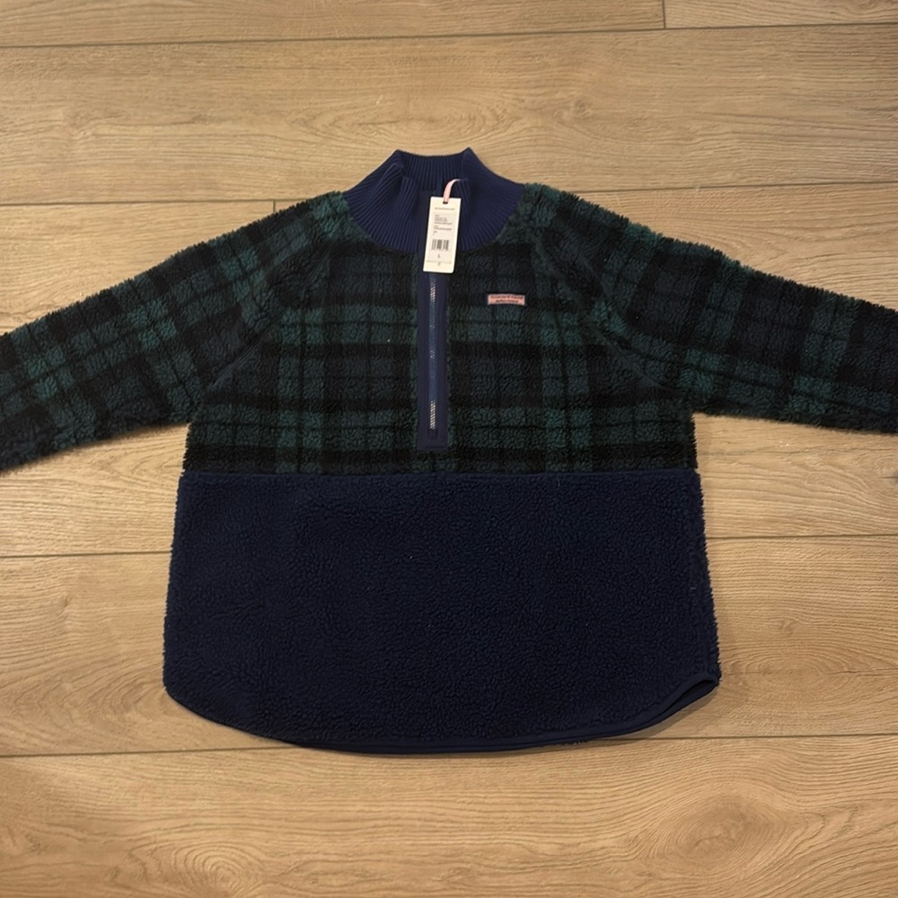 Vineyard Vines Blackwatch Sherpa Half-Zip - Green - Zipped Sweaters